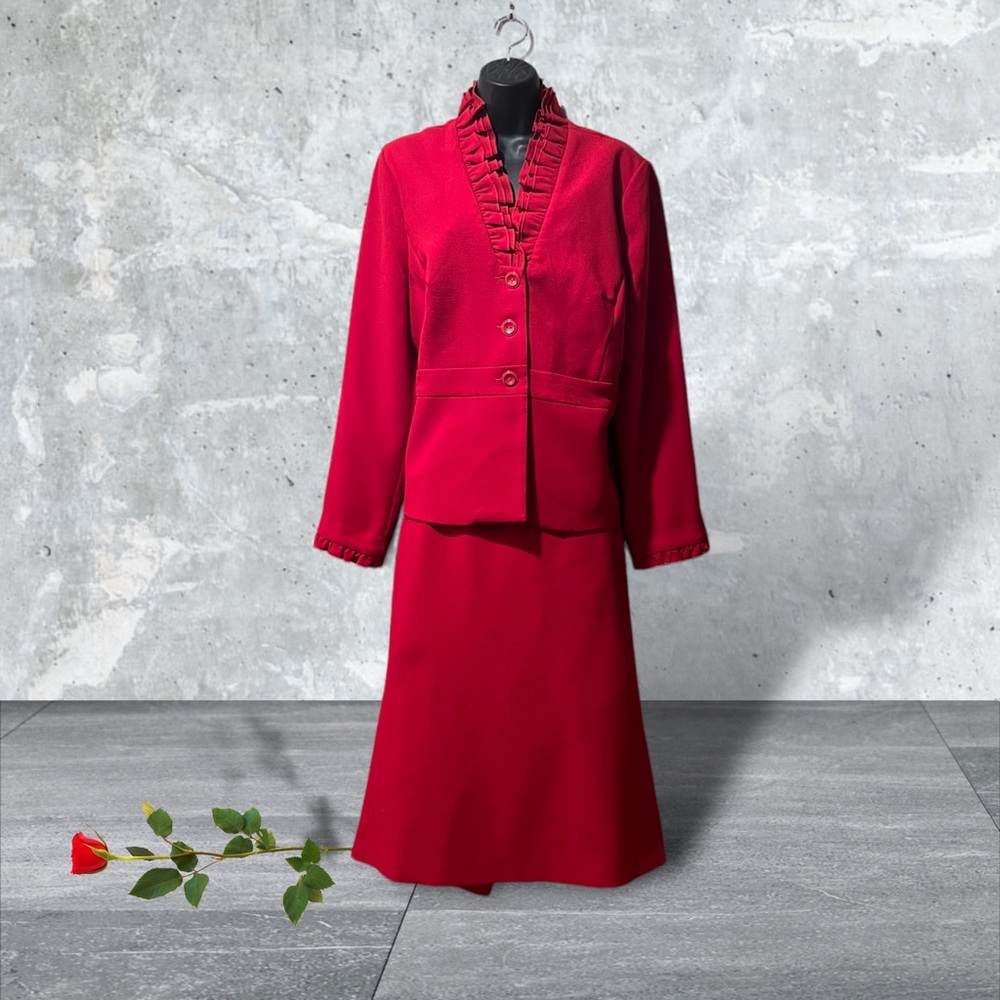 Tradition Red Ruffled Blazer & Skirt Set
